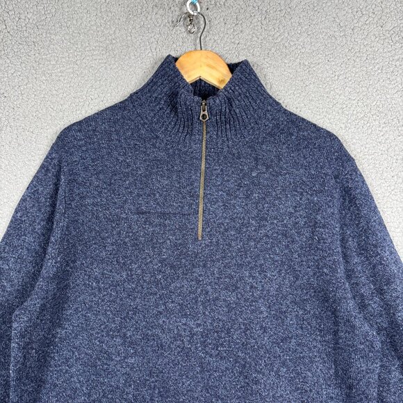 J Crew Sweater Mens Size Large Marled Indigo 1/2 Zip High Neck 100% Lambswool - Picture 3 of 12